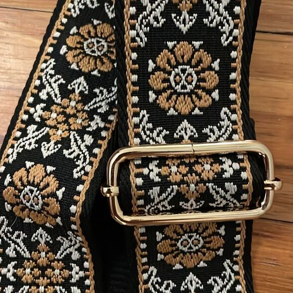 Black Floral Tapestry Adjustable Purse Bag 2" Replacement Strap Boho - Picture 2 of 7